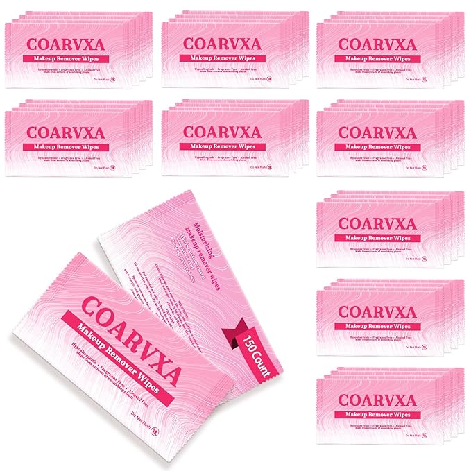 150 Count Makeup Remover Wipes Mini Makeup Wipes Travel Face makeup wipes Individually Wrap For Mascara Lipstick Oil Dirt Face Skin Hypoallergenic Alcohol-Free