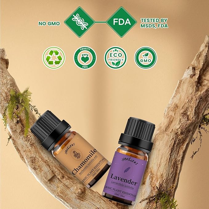 yethious Chamomile Lavender Essential Oil Set Pure Chamomile Lavender Aromatherapy Oils Organic Chamomile Essential Oil for Diffuser 2 Pack 10ML