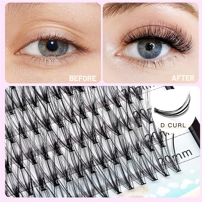 20D Cluster Eyelashes Mixed10-12-14mm/11-13-15mm/12-14-16mm/16-18-20mm Individual False Eyelashes Thickness 0.07mm D Curl Makeup Volume Eye Lashes 200 PCS (16-18-20mm)