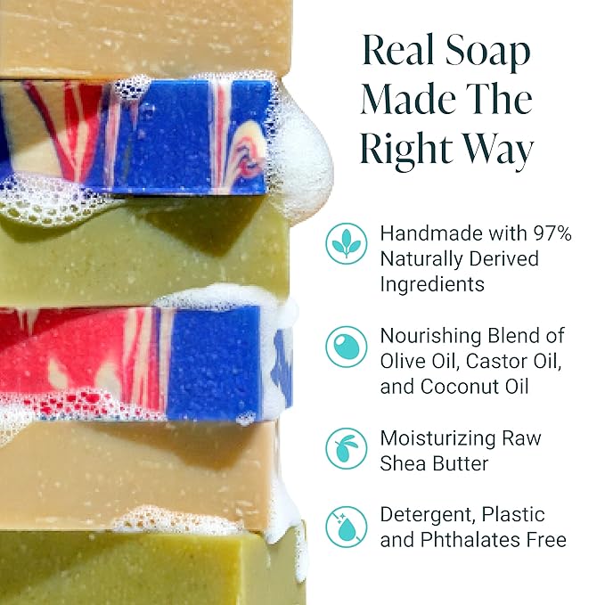 The Bubble Factory Handmade Natural Bath & Body Soap Bar, Vegan, All-Natural, Palm Oil Free, Made in USA with Shea Butter + Essential Oils, Patriot/Patchouli Mud/Pine Top