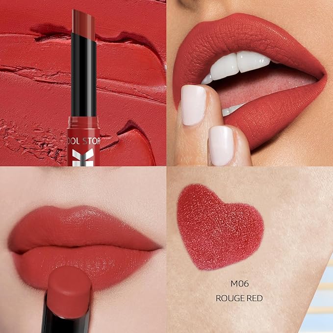 COOL STORY Matte Lipstick Lightweight Blurring Formula with High Impact Pigment, Long-lasting, 0.07 oz (Rouge Red)
