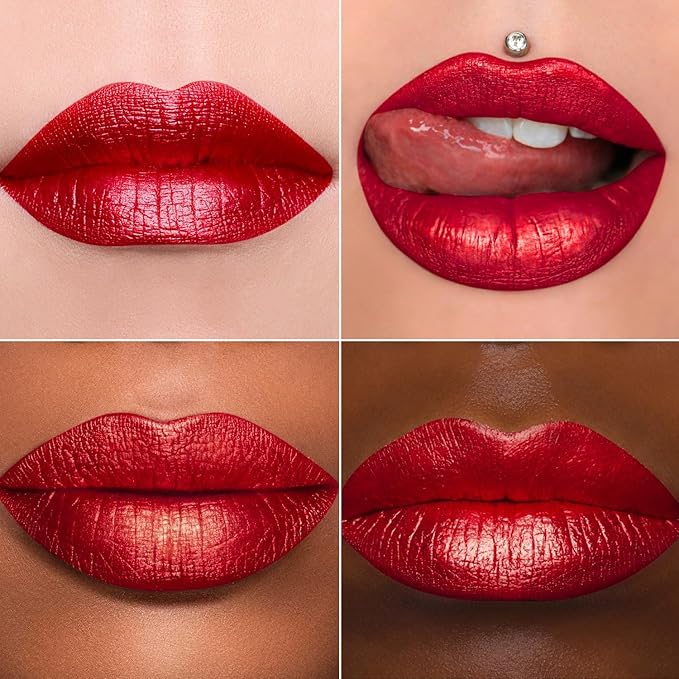 MAKI YIKA 3Pc Metallic Lipstick Long Lasting Pink Brown Red Glitter Lipsticks High Shine Lipstick No Smudge No Transfer Liquid Lip Gloss (Pink/Brown/Red)