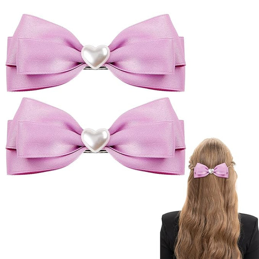 2pcs purple hair bows for girls, cute bow hair clips for women, purple bow with alligator clip, christmas and valentines hair bows, hair accessories for girls