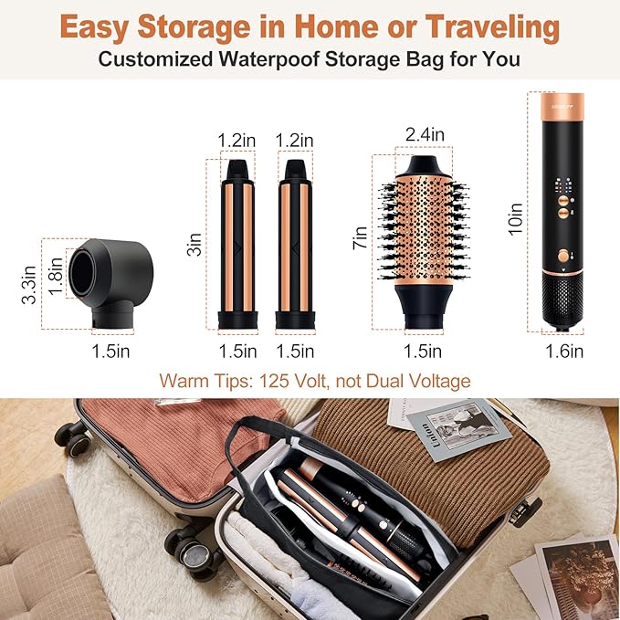 Air Styler Hair Dryer Brush - 110,000 RPM Flexible Hair Styler for Fast Drying/Rotating Curling/Volumizing/Straightening, Auto Wrap Curlers, High-Speed Oval Blow Brush Hair Dryer (Black-Caramel)