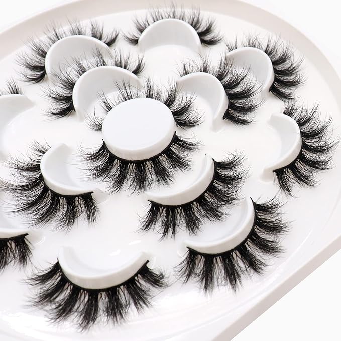 Veleasha Lashes 5D Faux Mink Lashes False Eyelashes Handmade Dramatic Eye Lashes Wispy Fluffy Fake Lashes Spike Eyelashes Luxurious Volume 18mm Fake Eyelashes 7 Pairs Pack (3D07)