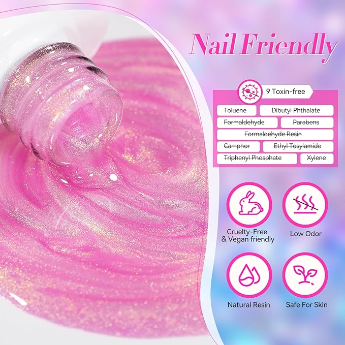 BORN PRETTY Pink Gel Nail Polish 6 Colors Shimmer Glitter Pearl Mermaid Hot Pink Purple Shades Gel Polish Kit Soak Off Gel Nail Kit Collection Nail Art Gel Manicure Kit DIY at Home Salon Gifts