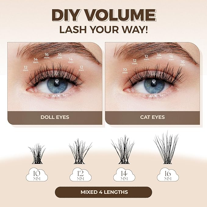 PopUp Cluster Lashes Wispy Cluster Eyelash Extensions 3D DIY Lash Clusters 10-16mm Multilayered Eyelash Clusters, Reusable Fluffy Individual Lashes Cluster(BDD06)