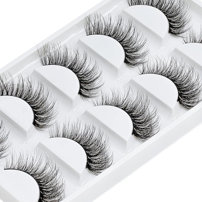 Veleasha Cat Eye Lashes Fluffy 5D Faux Mink Lashes 100% Handmade Luxurious False Eyelashes Volume Fake Lashes 5 Pairs Pack (804)