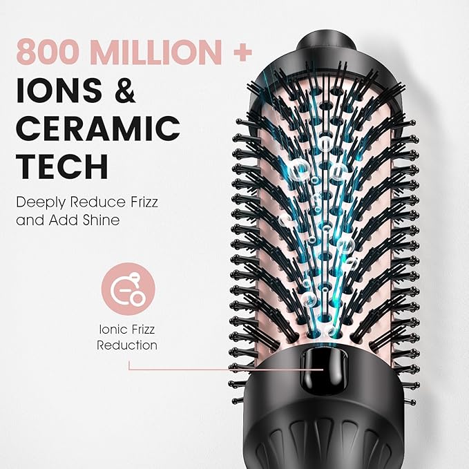 Zavarea Thermal Brush, 1.5 Inch Heated Round Brush for Blowout Look, Hot Styler with 800M Negative Ions & Ceramic for Less Damage & Frizz, Boosts Shine & Easy to Use, Dual Voltage, Elegant Black