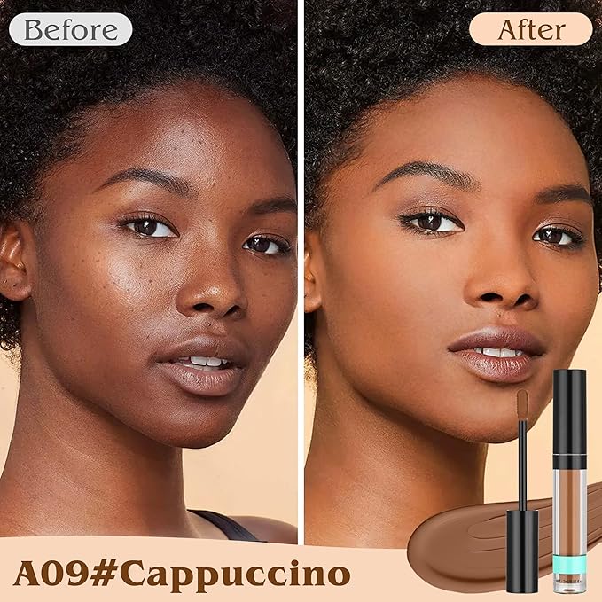 Full Coverage Liquid Concealer, Foundation Makeup for Older Women, Covers Blemishes & Under-Eye Circles, Spots, Matte Finish, Hydrating Primer for Correct, 0.06floz, Vegan & Cruelty-Free 09Cappuccino