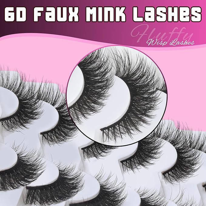 Veleasha Eyelashes Fluffy and Lightweight Fake Eyelashes Natural Look Wispy Faux Mink Lashes 7 Pairs Pack 100% Handmade Luxury Cat Eye Lashes (614)