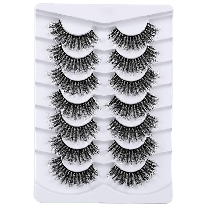 8D Fluffy Lashes False Eyelashes Wispy Faux Mink Lashes Light Weight Fake Eyelashes Cat Eye Lashes 7 Pairs Pack