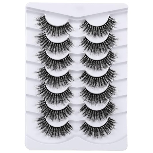 8D Fluffy Lashes False Eyelashes Wispy Faux Mink Lashes Light Weight Fake Eyelashes Cat Eye Lashes 7 Pairs Pack