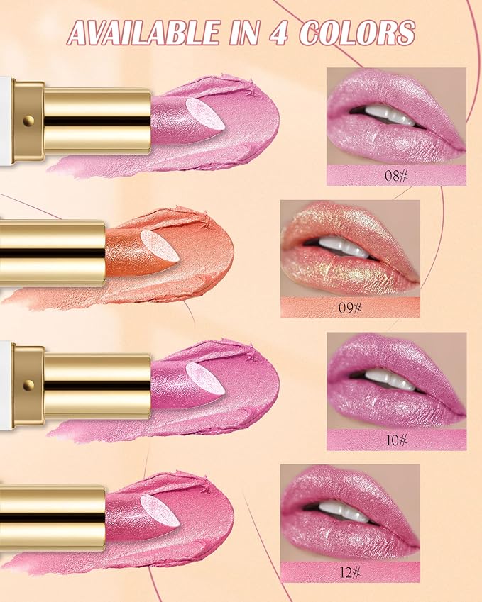 Diamond Glitter Lipstick, Nude Gold Shimmer Matte Metallic Lipstick, High Pigmented Waterproof Long Lasting Lip Gloss, Shiny Non-Sticky Creamy Lip Stain, Christmas Lip Makeup Gift for Women Girl-09