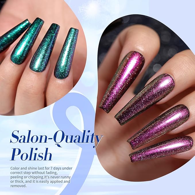 Born Pretty Chameleon Nail Polish Set Holographic Glitter Polish Sparkle Shimmer Nail Art Polish with Black Nail Polish Multicolored Nail Art Varnish 4 Bottles