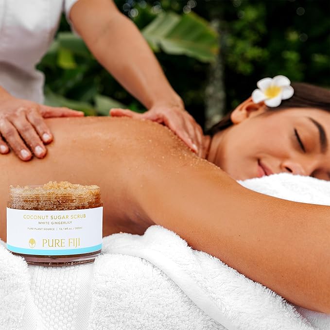 Pure Fiji Coconut Sugar Body Scrub, White Gingerlily (10.14 Oz /300ml)
