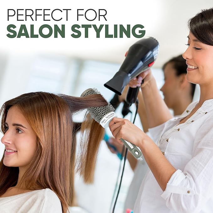 Round Brush,53 mm/2.1Inch Barrel with 2 Clips Round Brush for Blow out with Flexible Nylon 66 Bristles Nano Ionic Heat Resistant Tech for Professional Curling, Styling & Shining Texture