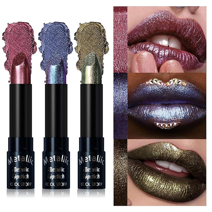 Metallic Glitter Lipstick Set Shimmering Colors (Set-E)