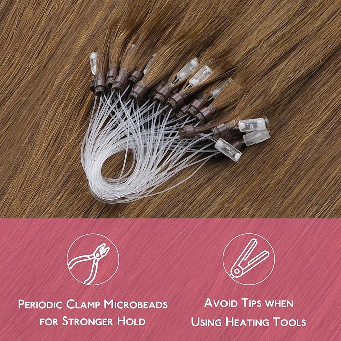 WENNALIFE Microlink Hair Extensions Human Hair, 50g 50s 20 Inch Light Auburn Brown Remy Hair Microbead Micro Link Microloop Microring Invisible Straight Natural Fusion Installation