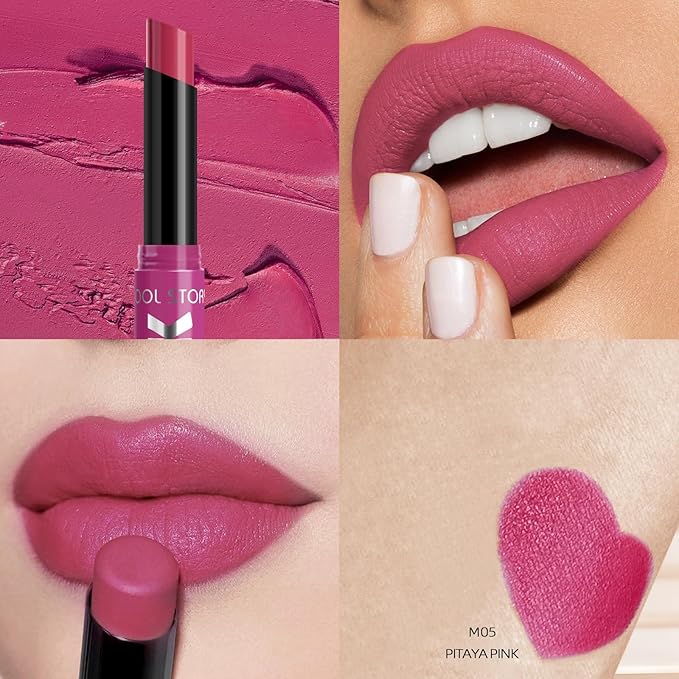 COOL STORY Matte Lipstick Lightweight Blurring Formula with High Impact Pigment, Long-lasting, 0.07 oz (Pitaya Pink)