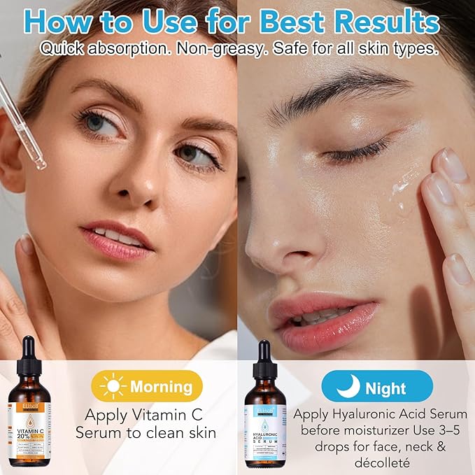 Anti Aging Vitamin C Serum Hyaluronic Acid Serum Set - with Hyaluronic Acid, Skin Care Set Boost Skin Collagen,Hydrate & Plump Skin, Anti Aging & Wrinkle Facial Serum