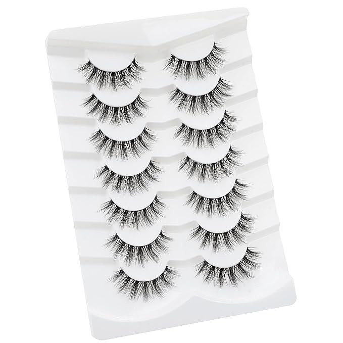 3D Clear Band False EyeLashes C/D Curl Soft Faux Mink Lashes Natural Look Cat Eye Fake lashes Short Russian Strip Lashes 7 Pairs-Happy Heartbeat(No.213)