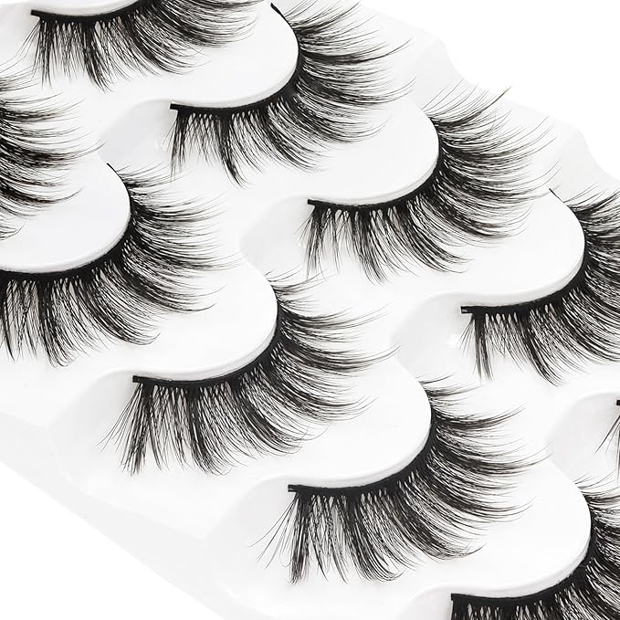 Veleasha Cat Eye Lashes Wispy Faux Mink Lashes 100% Handmade Natural Look Fake Eyelashes Lightweight False Eyelashes 5 Pairs Pack (54)