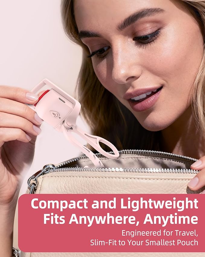 Heated Eyelash Curler, 5S Fast Heating Electric Eyelash Curler, Safe Anti-Scald Eyelash Curlers with Silicone Pad, Type-C Quick Charge, Intelligent Temp Control, 24H Long-Lasting Curls (Pink)