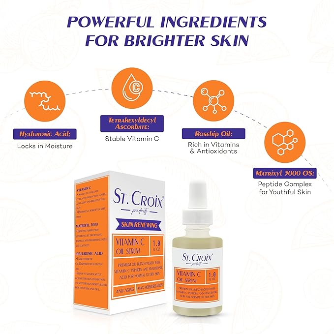 Vitamin C Face Oil Serum – 5% Oil-Soluble Vitamin C (THD Ascorbate) & Peptide Complex (Matrixyl 3000) – Hydrating with Squalane, Rosehip & Pomegranate – For Dry or Mature Skin– 1 fl oz