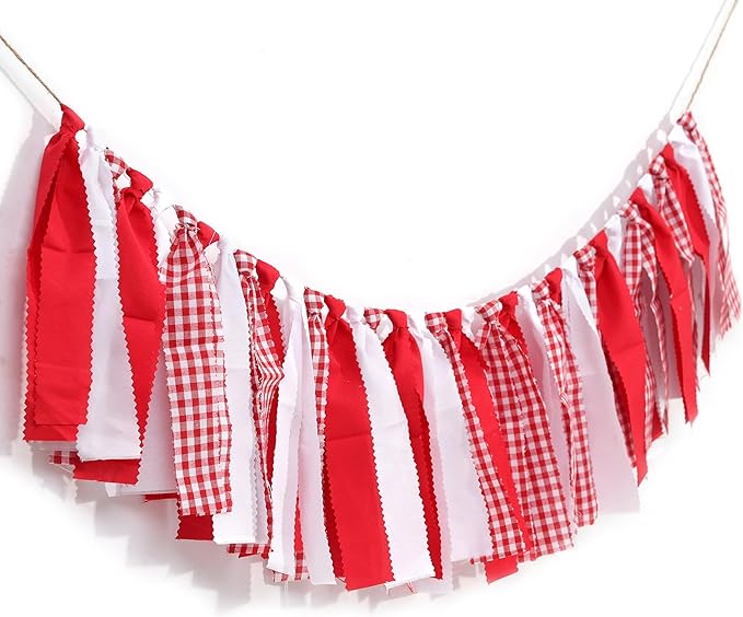 Red And White Gingham Banner/Garland - Red Gingham Banner For Baby Shower,First Birthday High Chair Bunting For Boy,Wall Hanging, Nursery Decor (red)