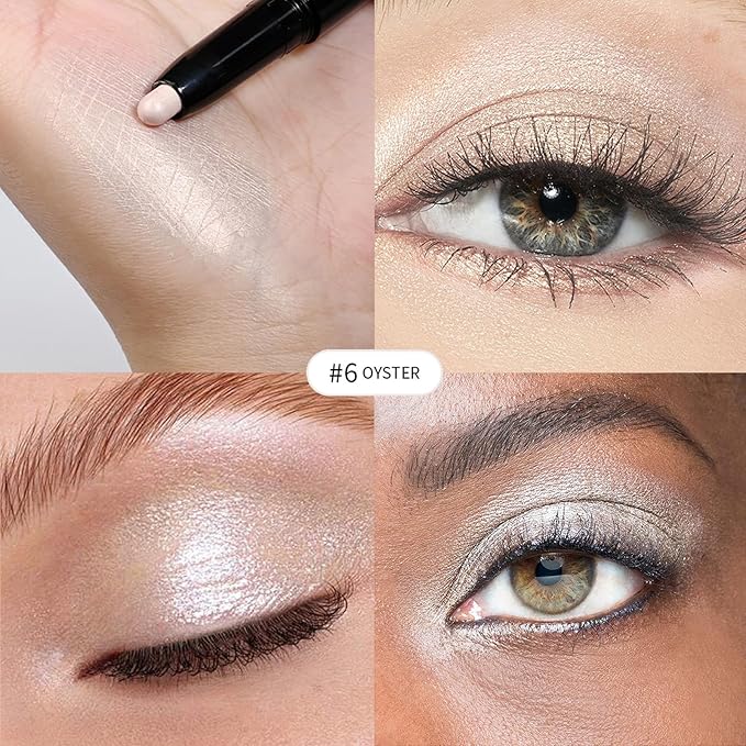 CHIFURE Eyeshadow Stick, Shimmer and Matte Cream Eye Shadow Brightener Sticks Eyeliner Pencil Crayon, Waterproof Long Lasting Eye Highlighter Stick Makeup,0.056 Oz(2PCS #6-Oyster+#9-Champagne)