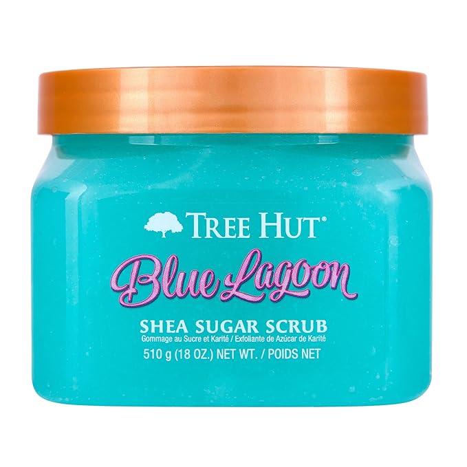 Tree Hut Blue Lagoon Shea Sugar Scrub, Exfoliating, Hydrating & Moisturizing Body Scrub with Shea Butter & Nourishing Essential Oils, Smooth & Soften Skin, 18 oz