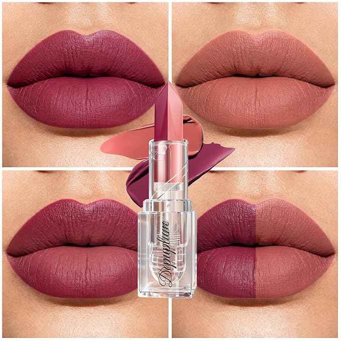 2 in 1 Rose Red Lipstick Nude Lipstick Matte Dual Sided Waterproof Lipsticks for Women One Stroke Two-Tone Long Lasting Lip Stick for Christmas Halloween,DU-K5