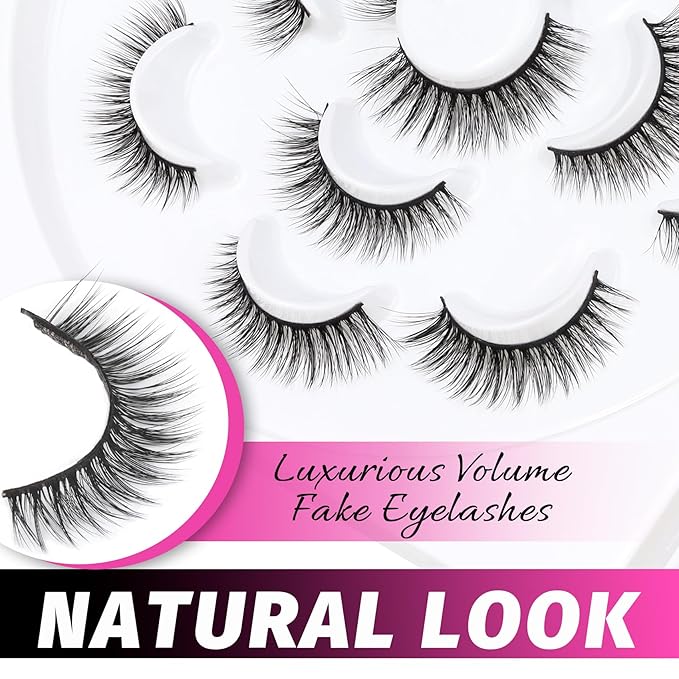 Veleasha Lashes 5D Faux Mink Lashes Cat Eye Lashes Handmade False Eyelashes Wispy Fake Lashes 7 Pairs Luxurious Volume Fake Eyelashes Pack (5D28)