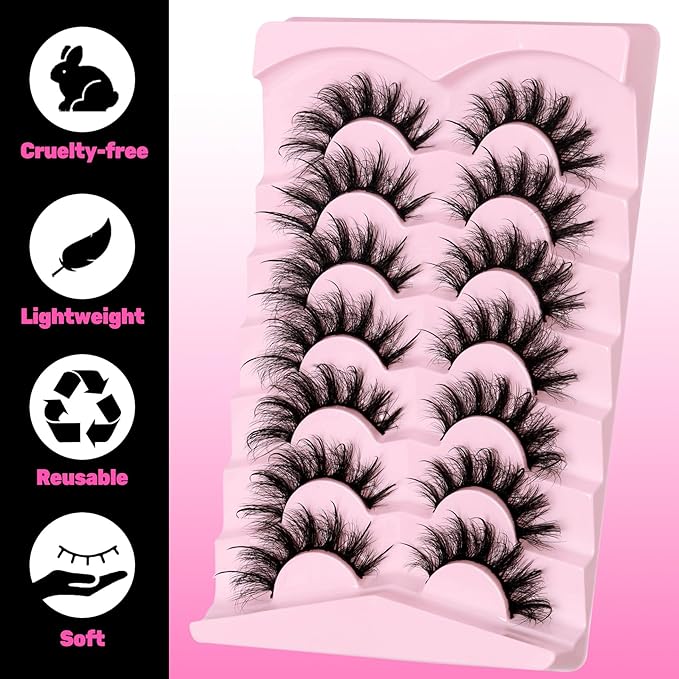 Veleasha Mink Lashes Spiky Cat Eye Lashes Dramatic Eyelashes Fluffy 7 Pairs Manga Lashes 16-26mm Wet Long False Eyelashes 3D Lashes Look Like Eyelash Extensions (D Curl - Pretty)
