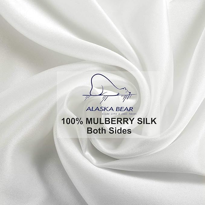 ALASKA BEAR Silk Pillowcase for Hair and Skin, Grade 6A 100% Mulberry Silk Pillow Cases King Size for Bliss Sleep with Random Color Scrunchy Set Better Than Poly Satin, 1pc, Natural Ivory White