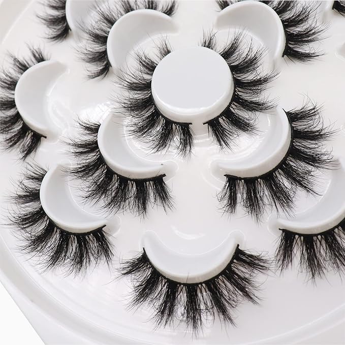 Veleasha Lashes 5D Faux Mink Lashes False Eyelashes Handmade Dramatic Eye Lashes Wispy Fluffy Fake Lashes Spike Eyelashes Luxurious Volume 18mm Fake Eyelashes 7 Pairs Pack (3D07)