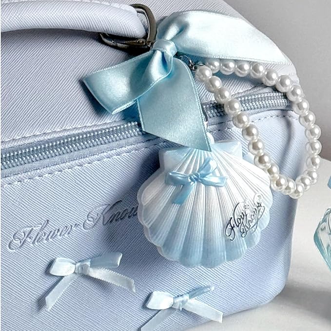 Flower Knows Shell's Jewel Highlighter Balm,Cute Bag Charm Keychain,Glitter Pearly Highlighter Makeup,Natural Glow Finish,Long Lasting Face Illuminator,Gift for Women,Girls,0.11 oz(Blue Tears)
