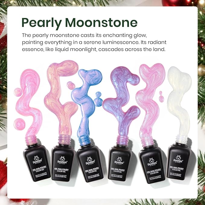 Beetles Christmas Gel Nail Polish Set – Pearl Shimmer Mermaid Gel Polish, 6 Color Pink Purple Blue Yellow Festive Gel Nail Kit, Soak Off UV LED Nail Drawing Manicure Holiday Gift for Women