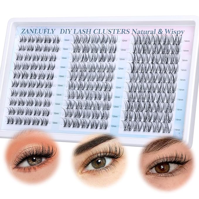 Wispy Lash Clusters Natural Eyelash Clusters C-Curly Cluster Lashes zanlufly Wispy Individual Lashes 150Pcs Eyelash Extension 10 12 14MM DIY Lash Extension