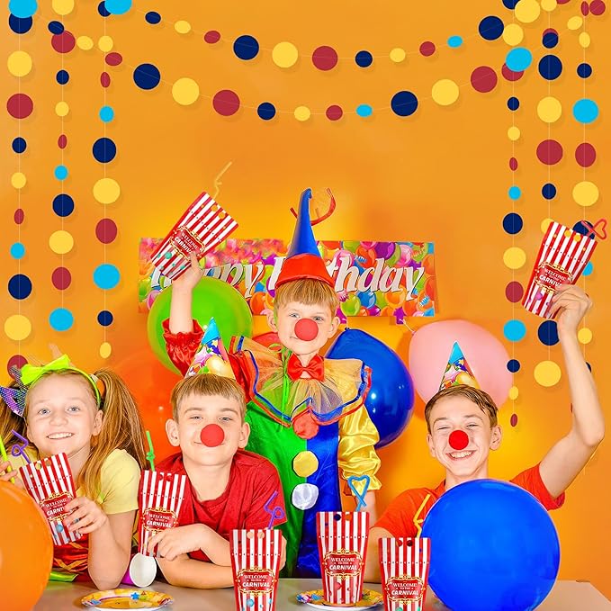Red Blue Yellow Party Decorations Circle Dots Garland Hanging Paper Polka Dot Streamer for Carnival Circus Clown Fiesta Festivals Birthday Wedding Bridal Shower Wedding Baby Shower Party Supplies