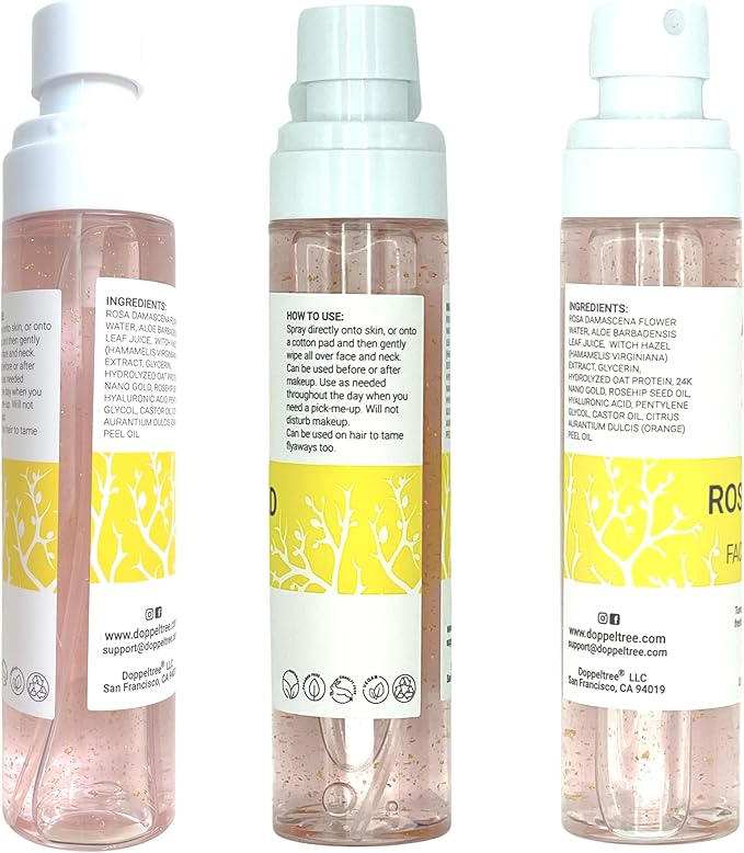 Hydrating Facial Spray Toner with Rosewater, Hyaluronic Acid, Rosehip Seed Oil and Aloe Vera - Mist for Face by Doppeltree - Formulated in San Francisco