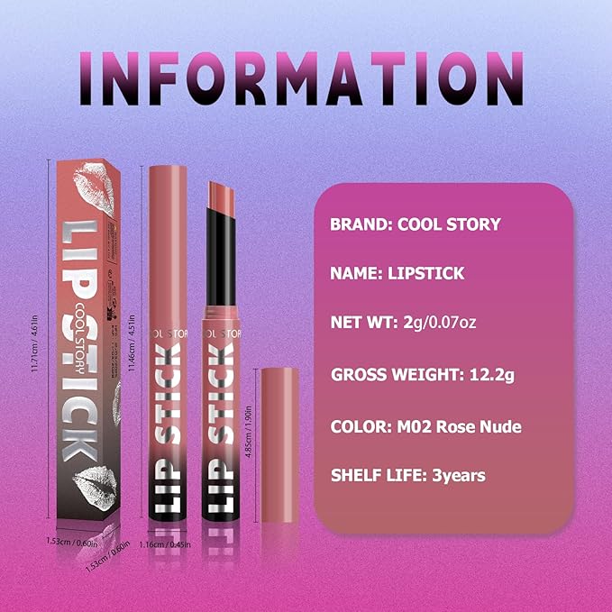 COOL STORY Matte Lipstick Lightweight Blurring Formula with High Impact Pigment, Long-lasting, 0.07 oz (Rose Nude)