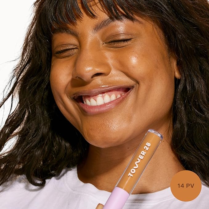 Tower 28 Beauty Swipe Serum Concealer - Hydrating Buildable Medium-Coverage Concealer with Skincare Benefits for Sensitive Skin - Shade 14 PV, Deep Tan with Golden Undertones, 0.22 Fl Oz