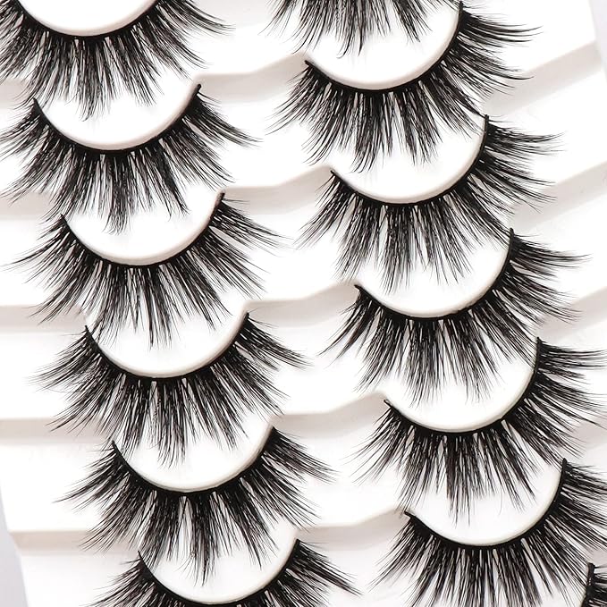 Veleasha False Eyelashes Wispy Faux Mink Lashes Fluffy Handmade Fake Eyelashes Natural Look 7 Pairs Pack Luxury Cat Eye Lashes (815)