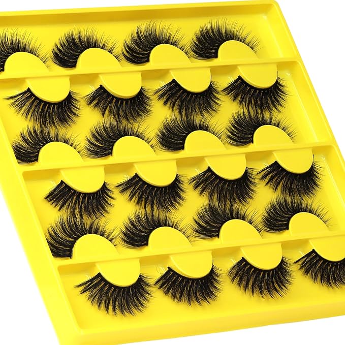 Veleasha Lashes Wispy Eyelashes 12 Pairs Natural Look False Eyelashes 100% Handmade Soft Lashes Strips (Dopamine Yellow)