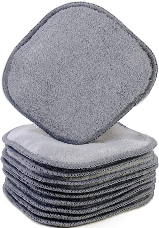 Polyte Premium Hypoallergenic Microfiber Fleece Makeup Remover and Facial Cleansing Cloth, 5 x 5 in, 10 Pack (Gray)