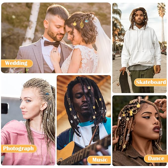292Pcs Hair Jewelry for Braids, Gold And Silver Dreadlock Jewelry Accessories, Loc Decoration for Hair Dreadlock with Ring Cuffs Charm Decorations for Men and Women