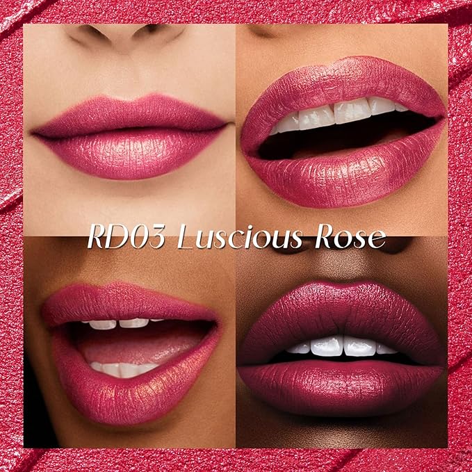 FOCALLURE Metallic Liquid Lipstick,Non Stick Cup Lip Gloss,High Impact Lip Color with Transfer-proof Wear,Long Lasting & Waterproof Lipstick Makeup for Women,RD03 LUSCIOUS ROSE