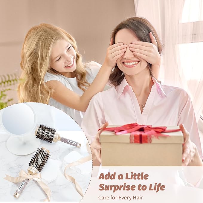 Small Round Brush for Blow Out, (Barrel 1 inch, 25mm) Nano Thermal Ceramic & Ionic Tech Round Barrel Hair Brush with Boar Bristles, Roller Brush for Blow Drying and Styling